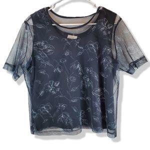 Vintage TR Bentley Black Floral Rose Sheer Tank Top Combo Size XL Womens